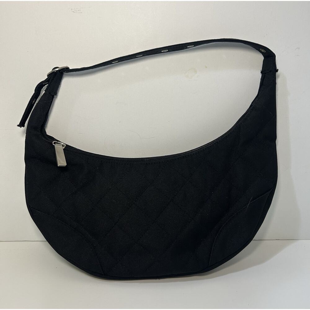 Urban Oxide Black Half Moon Shoulder Handbag Quilted Adjustable Strap Canvas